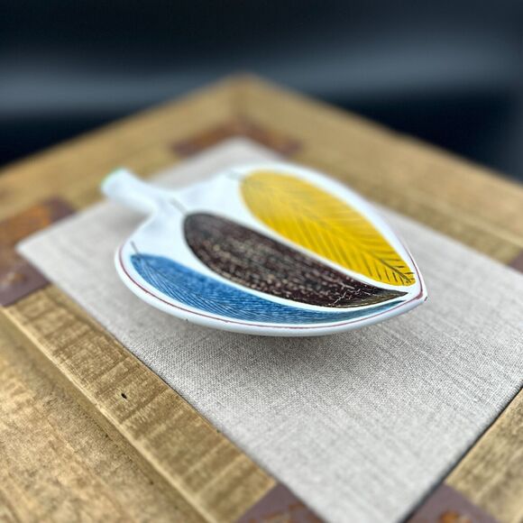 STIG LINBERG Small Faience Leaf Bowl Gustavsberg Studio Sweden MCM 50's Vintage - Picture 10 of 10